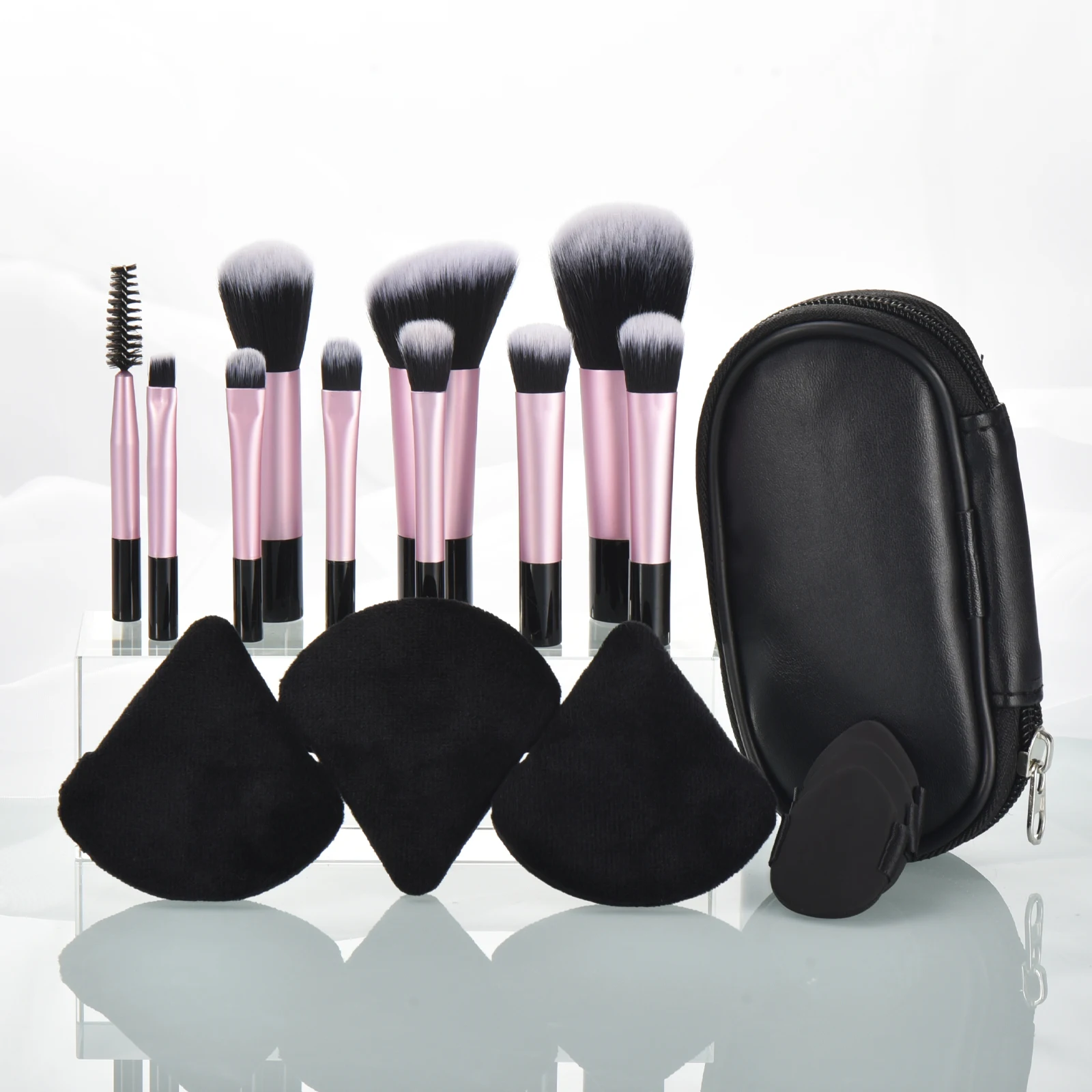 KOSMETYKI 10 mini makeup brush Palm brush -6 makeup puff Travel portable makeup tool set