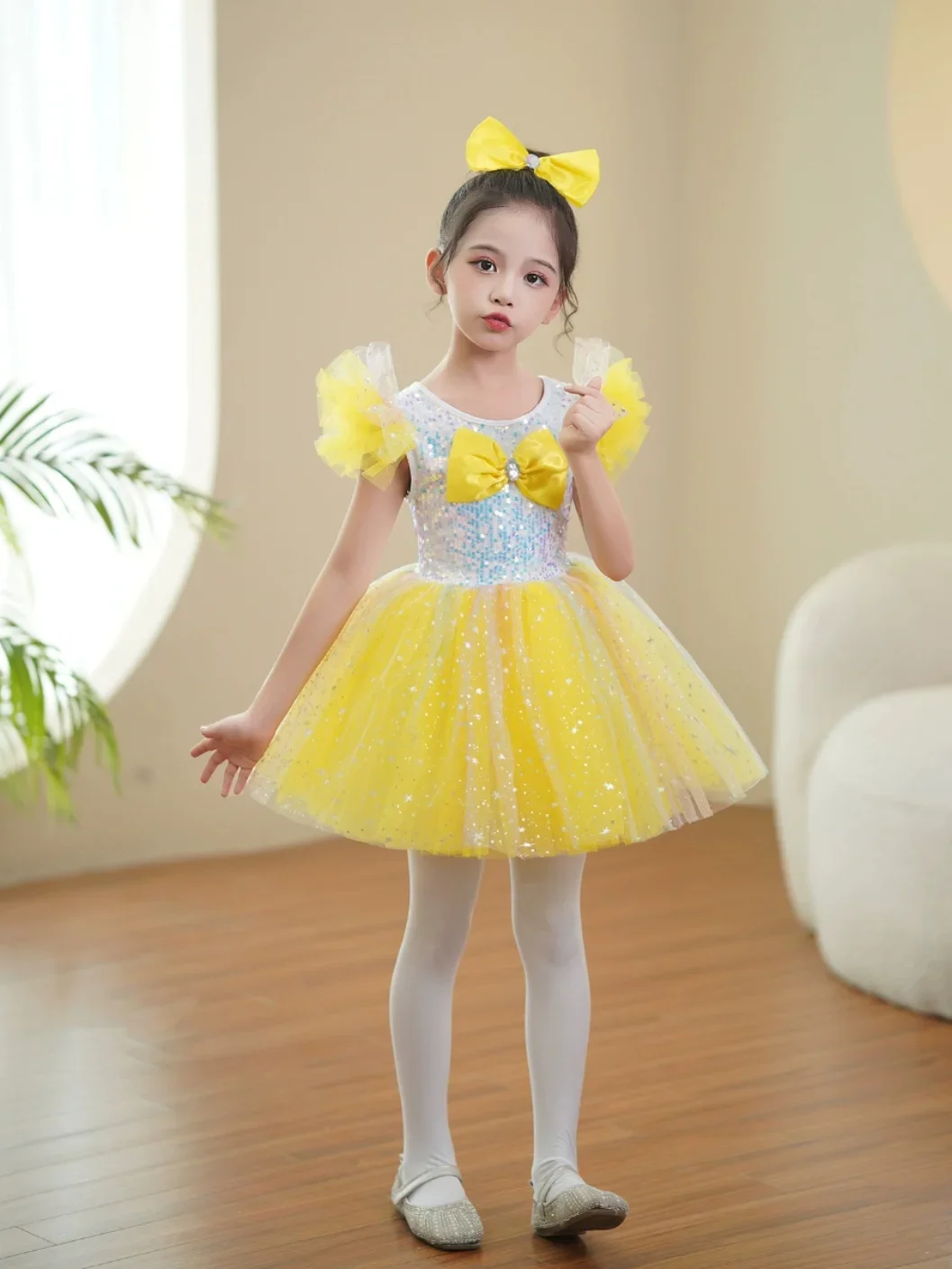 زي رقص للأطفال ، تنورة رقيقة لطيفة للأداء ، تنورة أميرة وردي مطرزة بالترتر للفتيات ، ملابس أداء رياض الأطفال