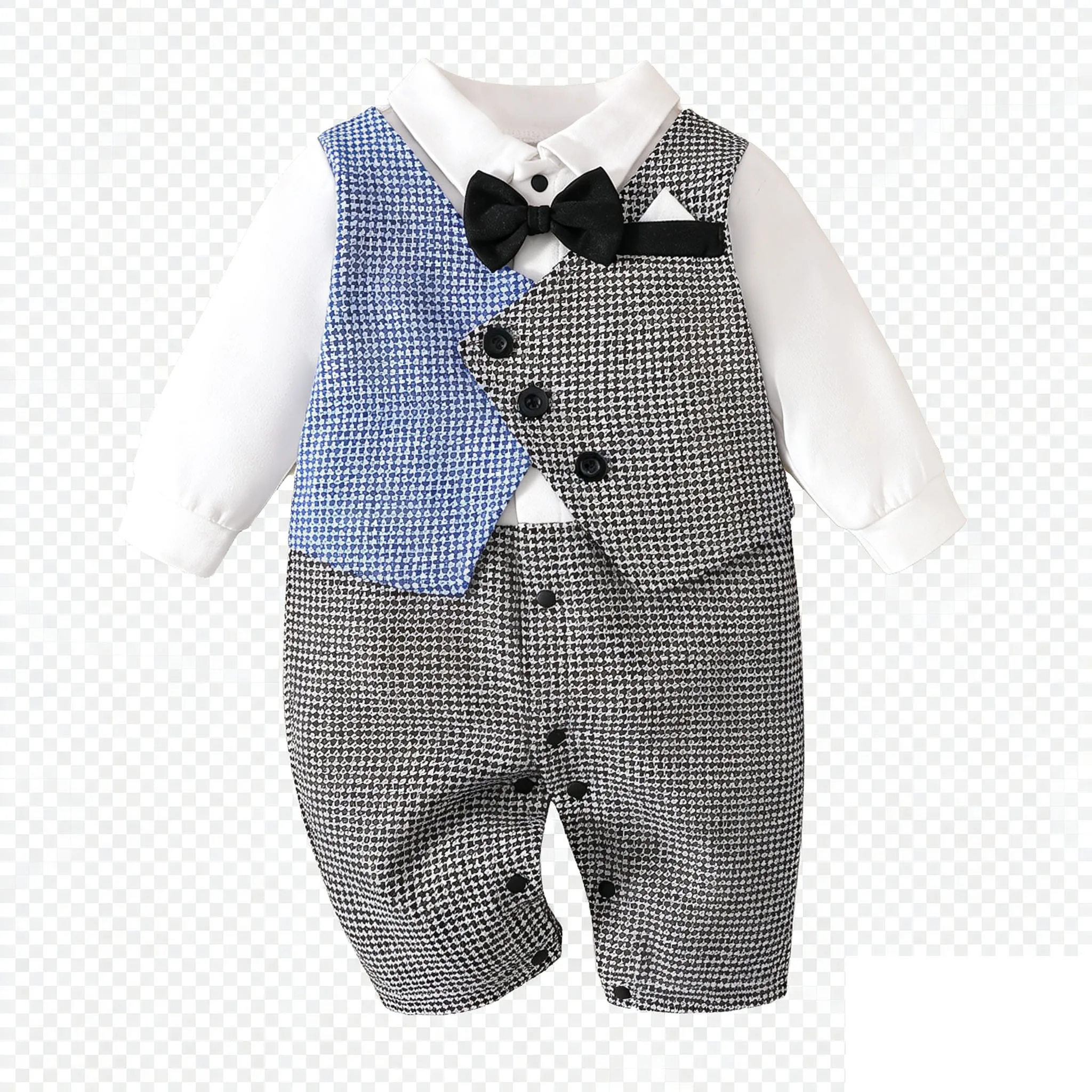 IURNXB Baby Gentleman Suit Romper Bow Tie Boys Infant Long-Sleeve Onesie Tuxedo Outfits Formal Jumpsuit 1-18M