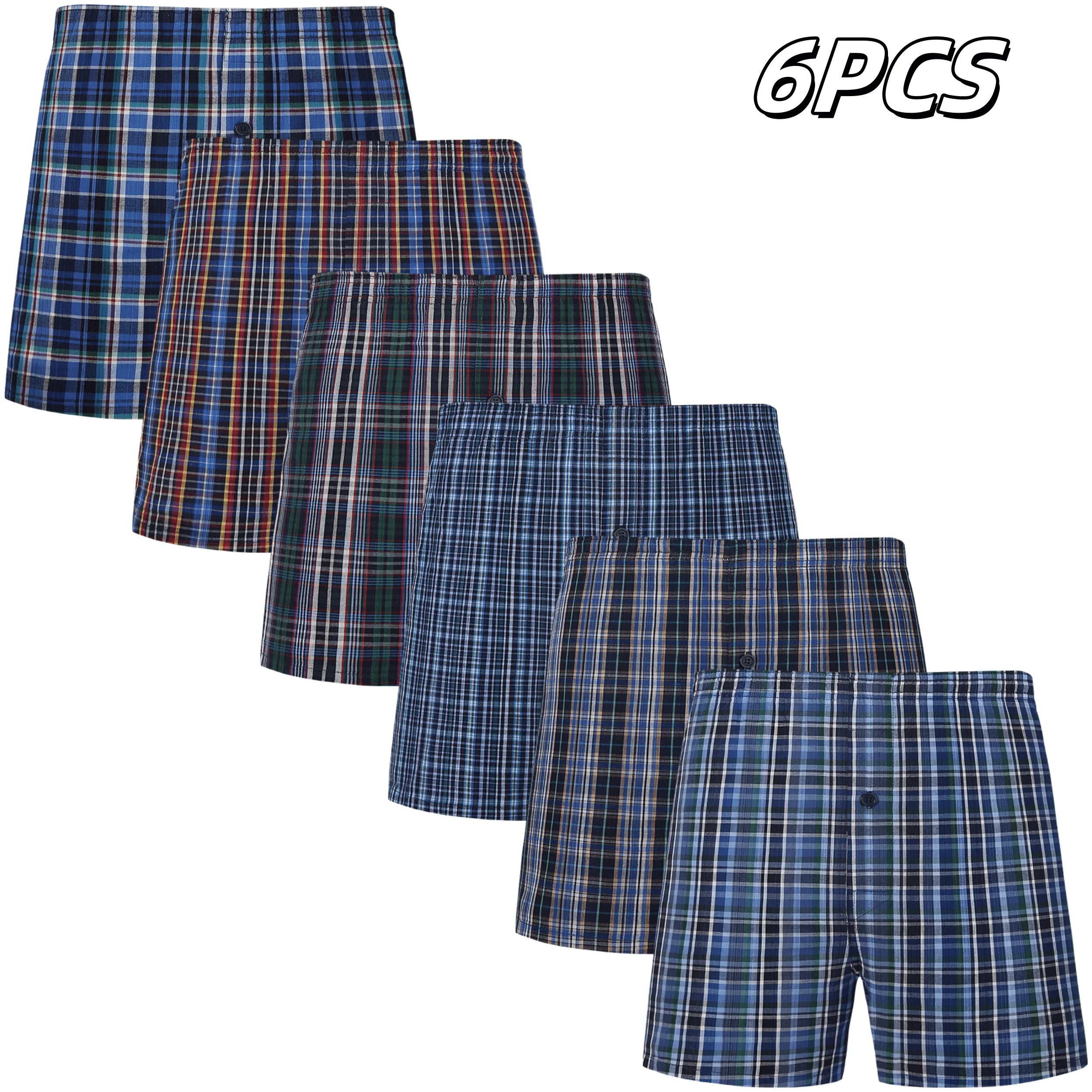 Jupitersecret 6 pcs Men's Casual Plaid Boxer Briefs with Elastic Waistband and Button Underwear for Man