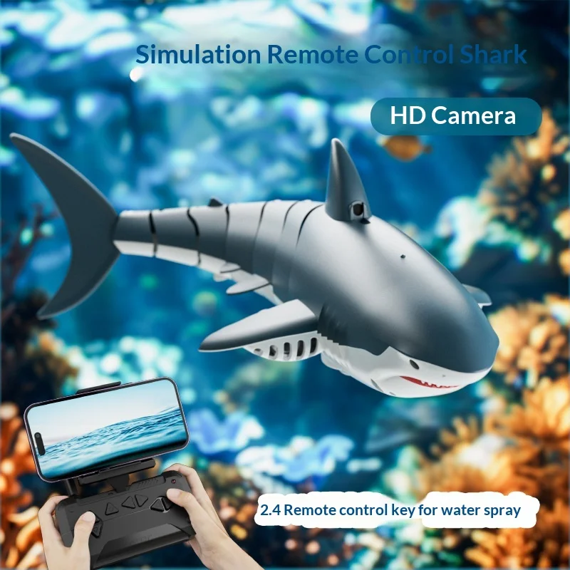 S6 Remote Control Shark Bionic Electric Megalodon Hd Camera 24 Ghz Rechargeable One Key Water Spray For Pool Water Activity