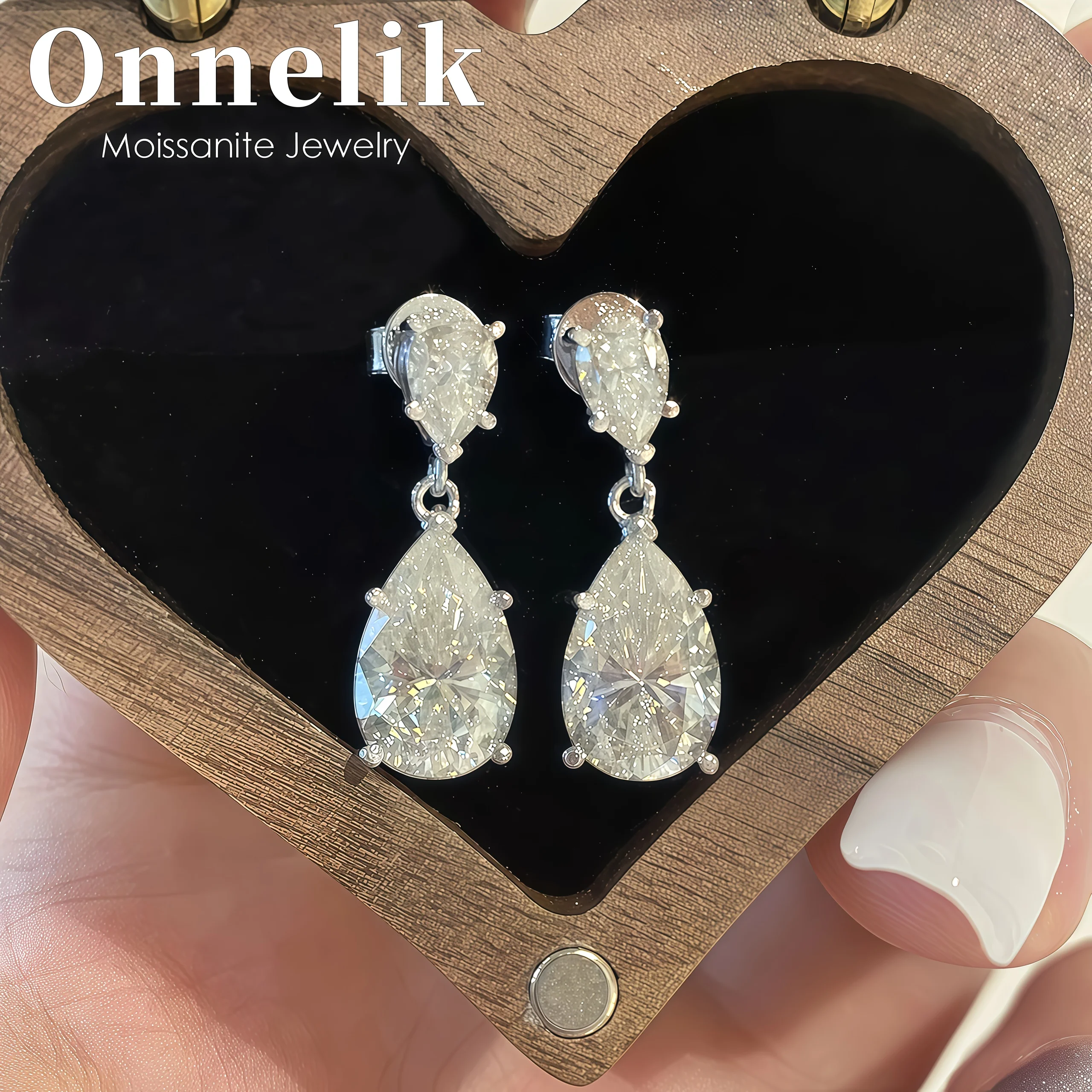 

Onnelik 7cttw Pear Cut D Color Moissanite Water Drop Earrings for Women S925 Sterling Silver Earrings Sparkling Wedding Jewelry