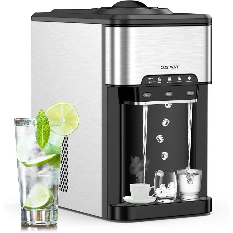 

Диспенсер для воды COSTWAY с льдогенератором, бутылкой емкостью 3-5 галлонов, настольный охладитель для горячей и холодной воды 3-в-1 с верхней загрузкой