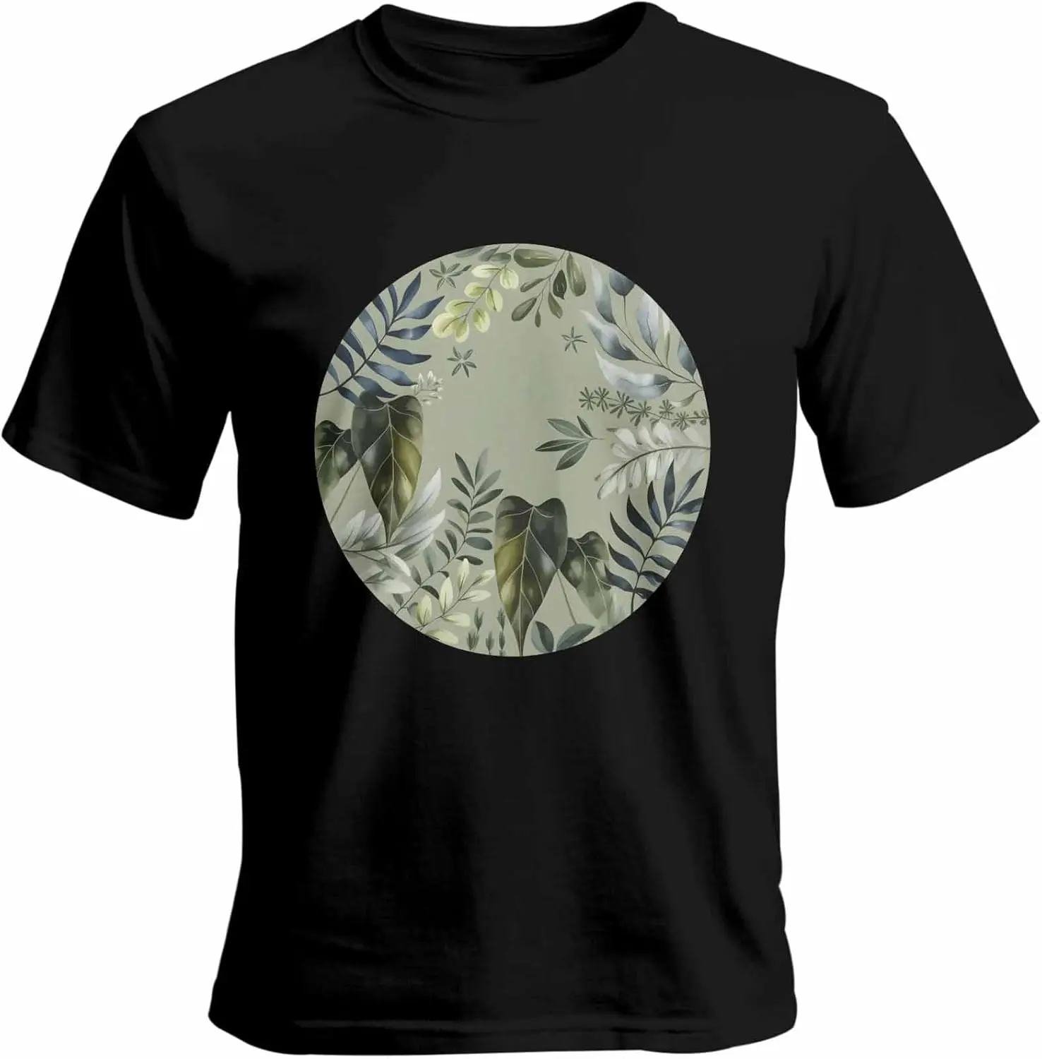 

Мужские футболки с коротким рукавом и круглым вырезом, повседневная рубашка с акварельным принтом зеленых листьев, размеры S-3XL