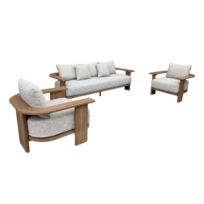 Natural Rot-Resistant, Imported Teak Outdoor Sofa, Waterproof Cushion, Patio Terrace