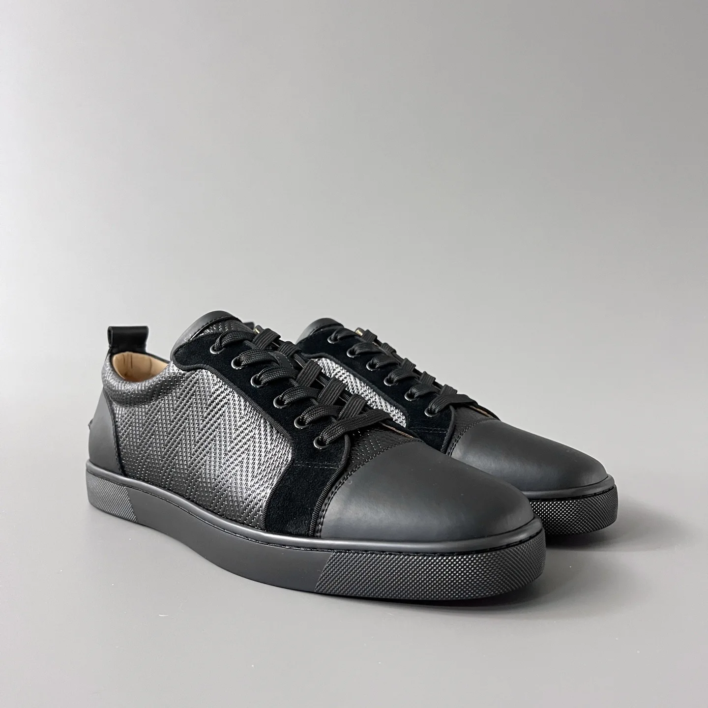 Luxury Men's Low Cut Black Weave Leather Lace Up Premium Red Bottom Sneakers Casual Boat Shoes Fashion Party Footwear