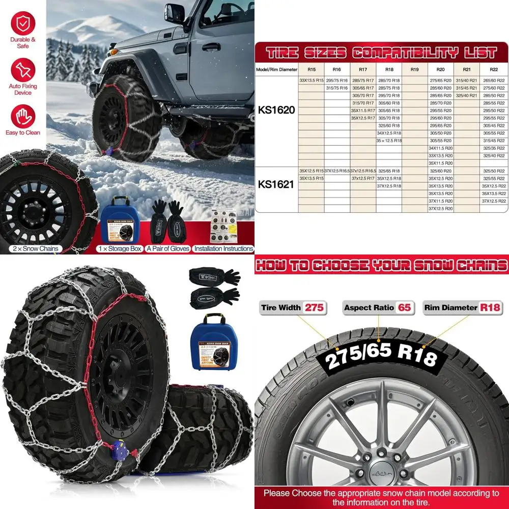 

Auto Lock Snow Tire Chains,1Min Quick,4.5mm Enhance Manganese Steel Heavy Anti Skid Chain for Off Road SUV And Pickup Trucks Tra