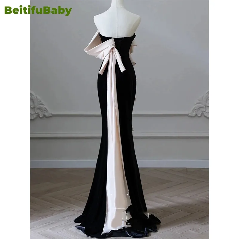 BeitifuBaby 2024 Elegant Evening Dress for Women Vestidos Light Luxury Sequins Strapless Slimming Fishtail Banquet Gown Dresses