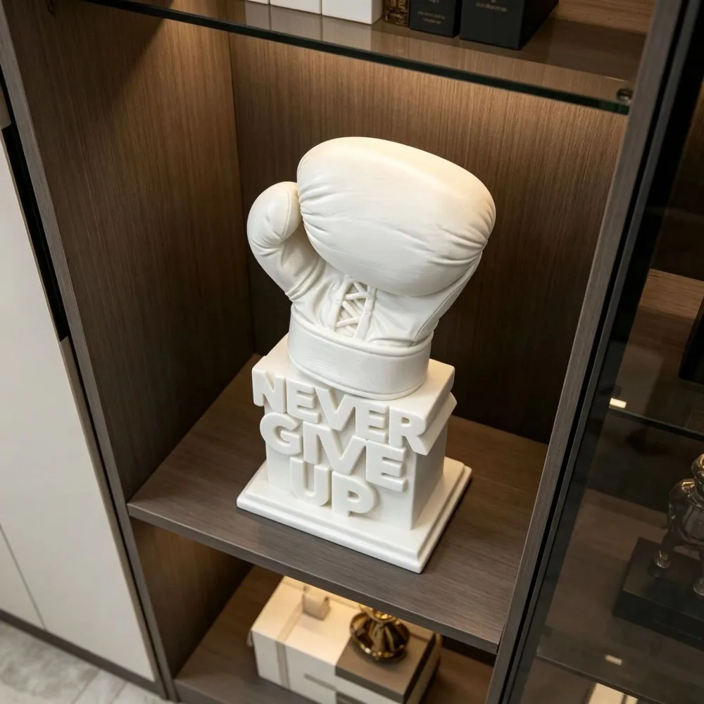 8cm 3D‑Printed Boxing Glove Figurine, "Never Give Up" Inspirational Motivational Sculpture, Creative Desktop Ornament Gift view 5