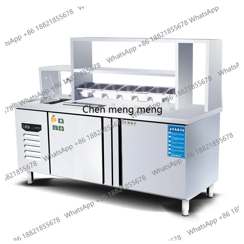 

Bar Counter Milk Tea Shop Equipment Stainless Steel Operation Milk Tea Refrigerated Cabinet Water Bar Operation Table