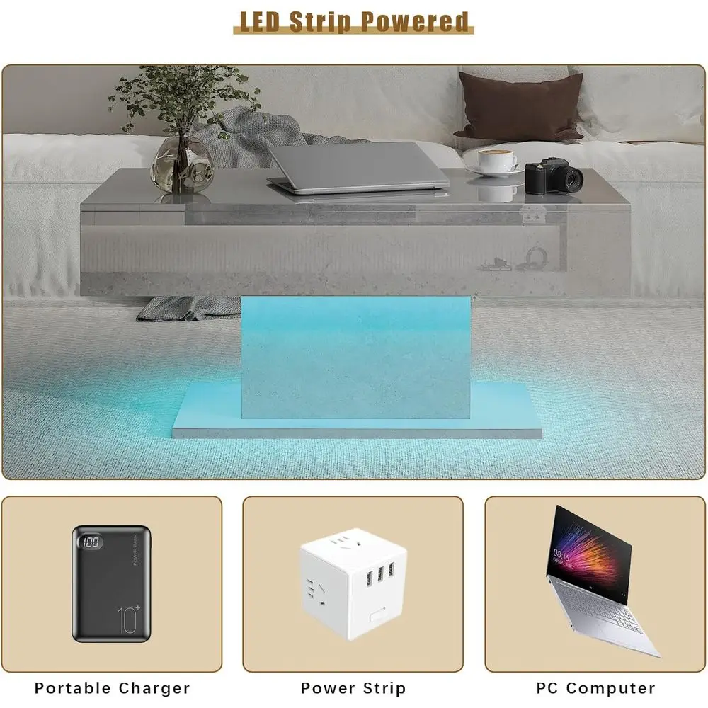 Modern Rectangular High Gloss Coffee Table with 2 Drawers for Living Room and Dining Area