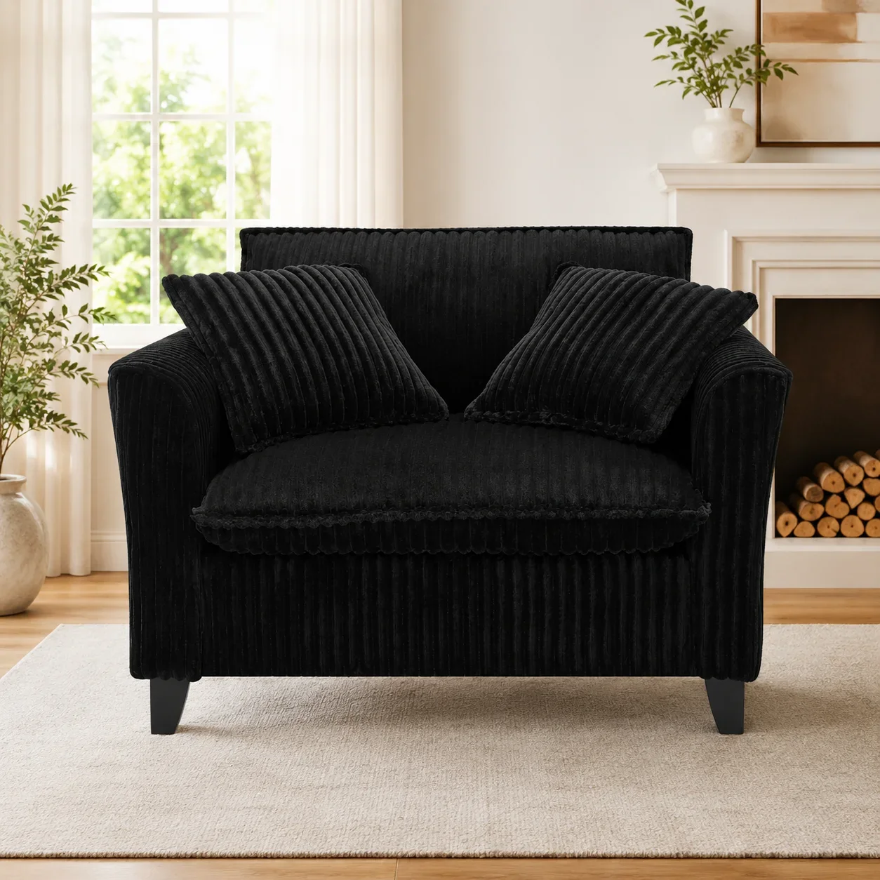 Corduroy Accent Chair Modern Single Sofa Chair with 2 Throw Pillows Ergonomic Backrest Soft High Resilience Sponge Cushion Comfy Armchair for Living Room Bedroom Balcony Easy to Assemble