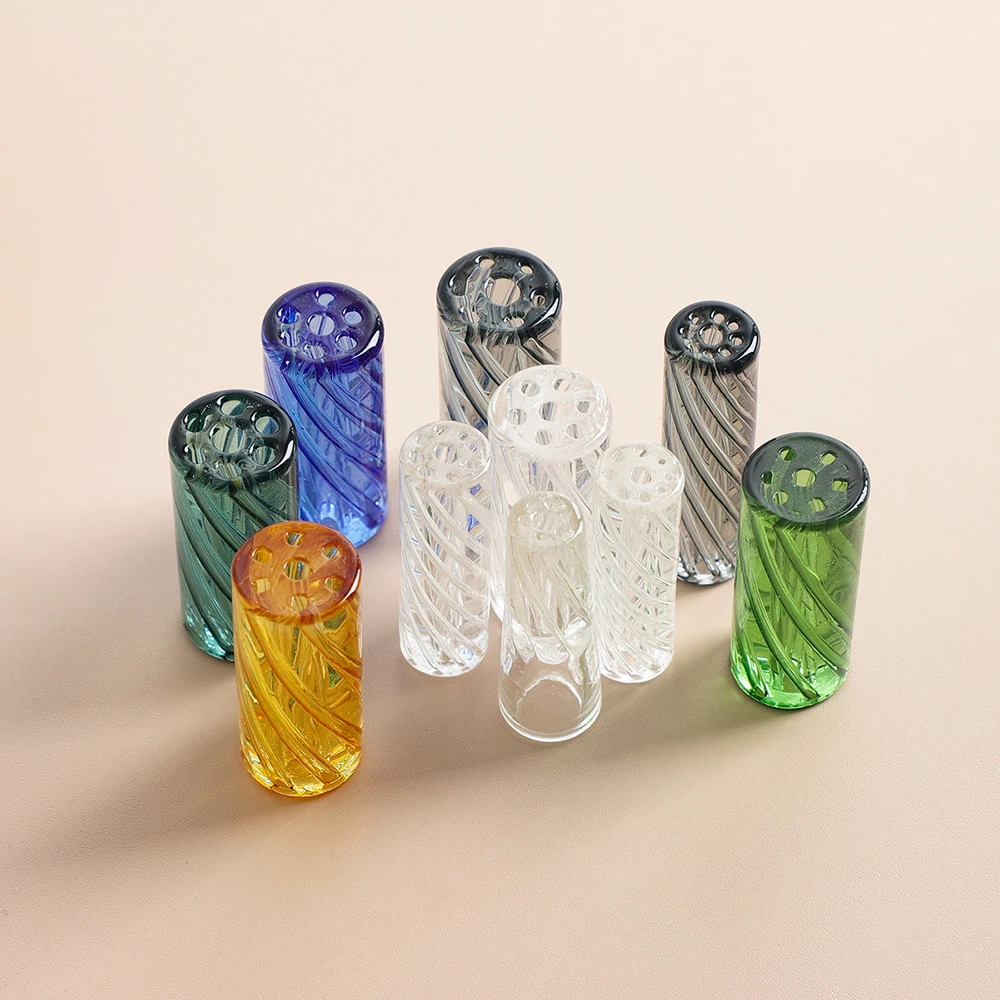 10Pcs 7mm 8mm 9mm 10mm 12mm H30mm Mini Cone Glass Cigaret Pipe Filter Tips Round Mouth for Dry Herb Tobacco Rolling Drip 7 Holes