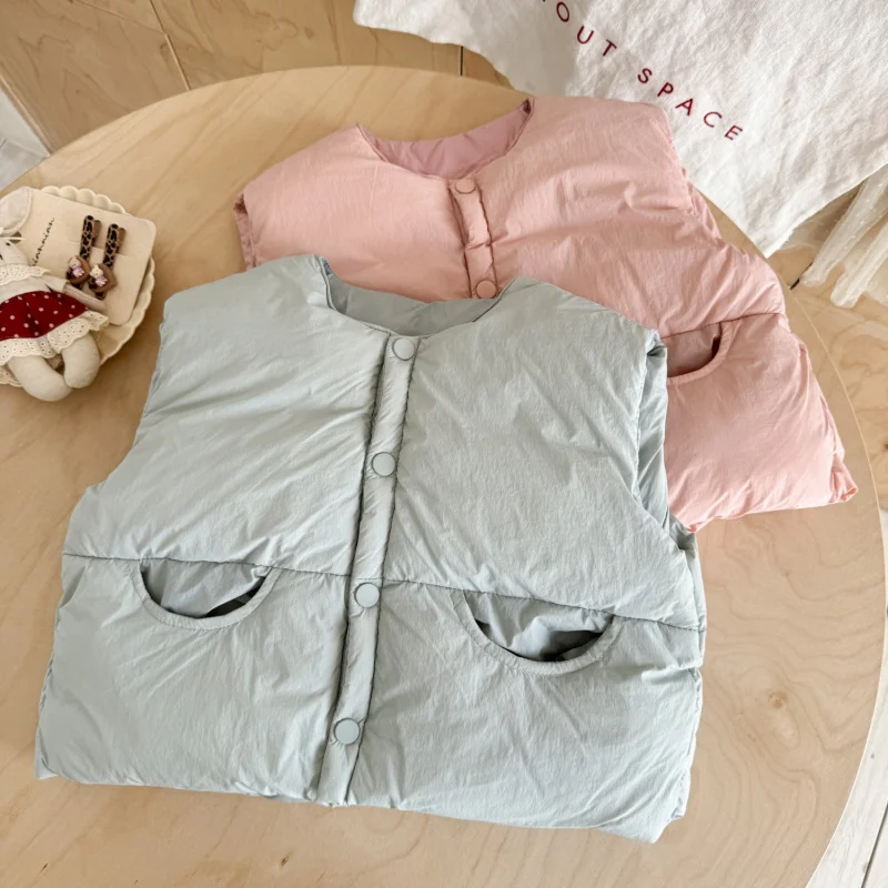 

01-Korean Children's Clothing Children's Vest Winter Thickened Boys and Girls Loose Cotton Vest Baby Sleeveless Jacket Outerwear