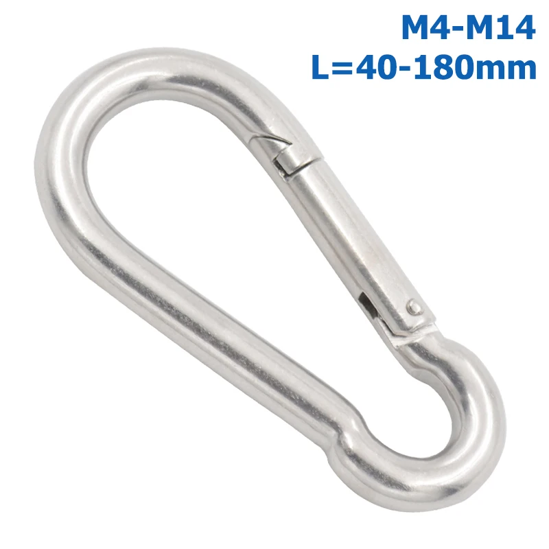 1-10pcs M4-M14 L=40-180mm 304 Stainless Steel Spring Snap Key Ring Hook Clip Wire Rope Quick Link Carabiner Buckle Chain Buckle