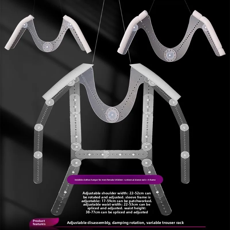 

Invisible Clothing Hanger Adjustable Shoulder Width Display Stand Transparent Shoot Prop Collar Support for Garment Photography