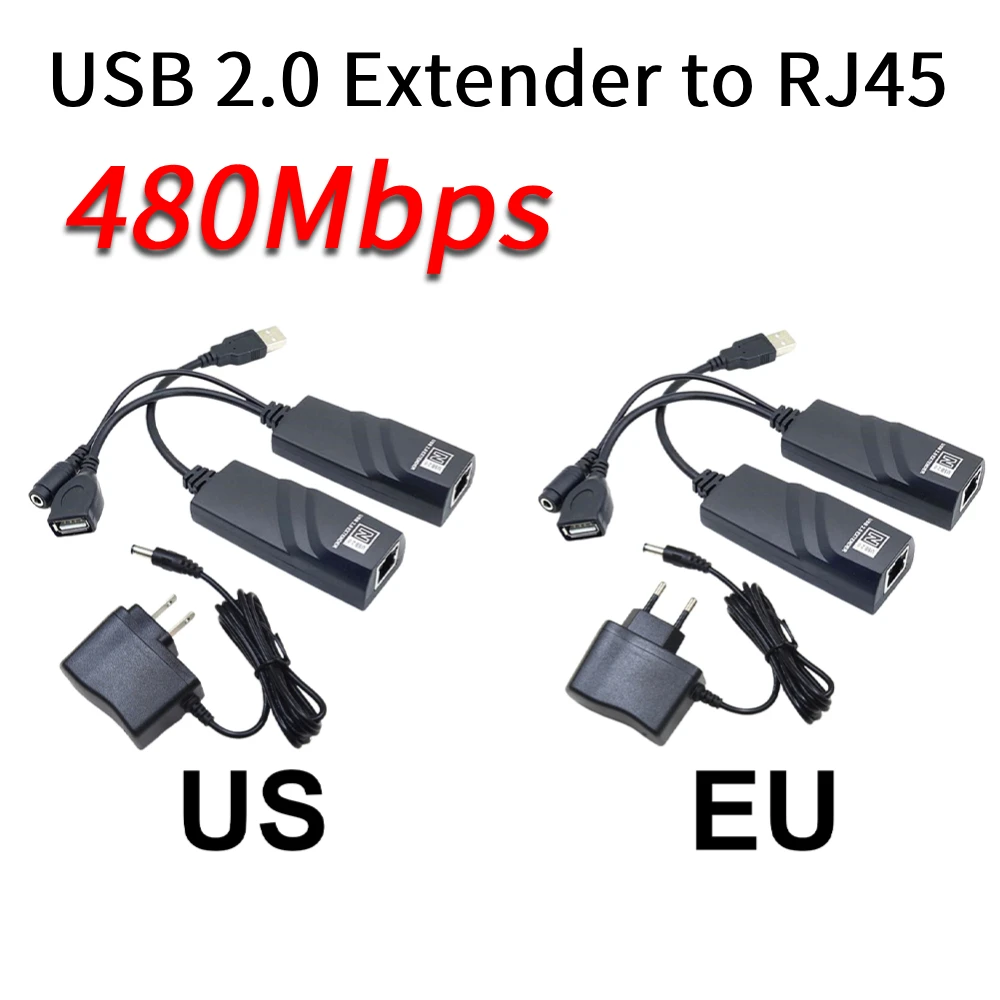 

USB 2.0 Extender To RJ45 with Power Adapter Ethernet Extension Cable Connections Up To 100m for Camera Mouse Keyboard
