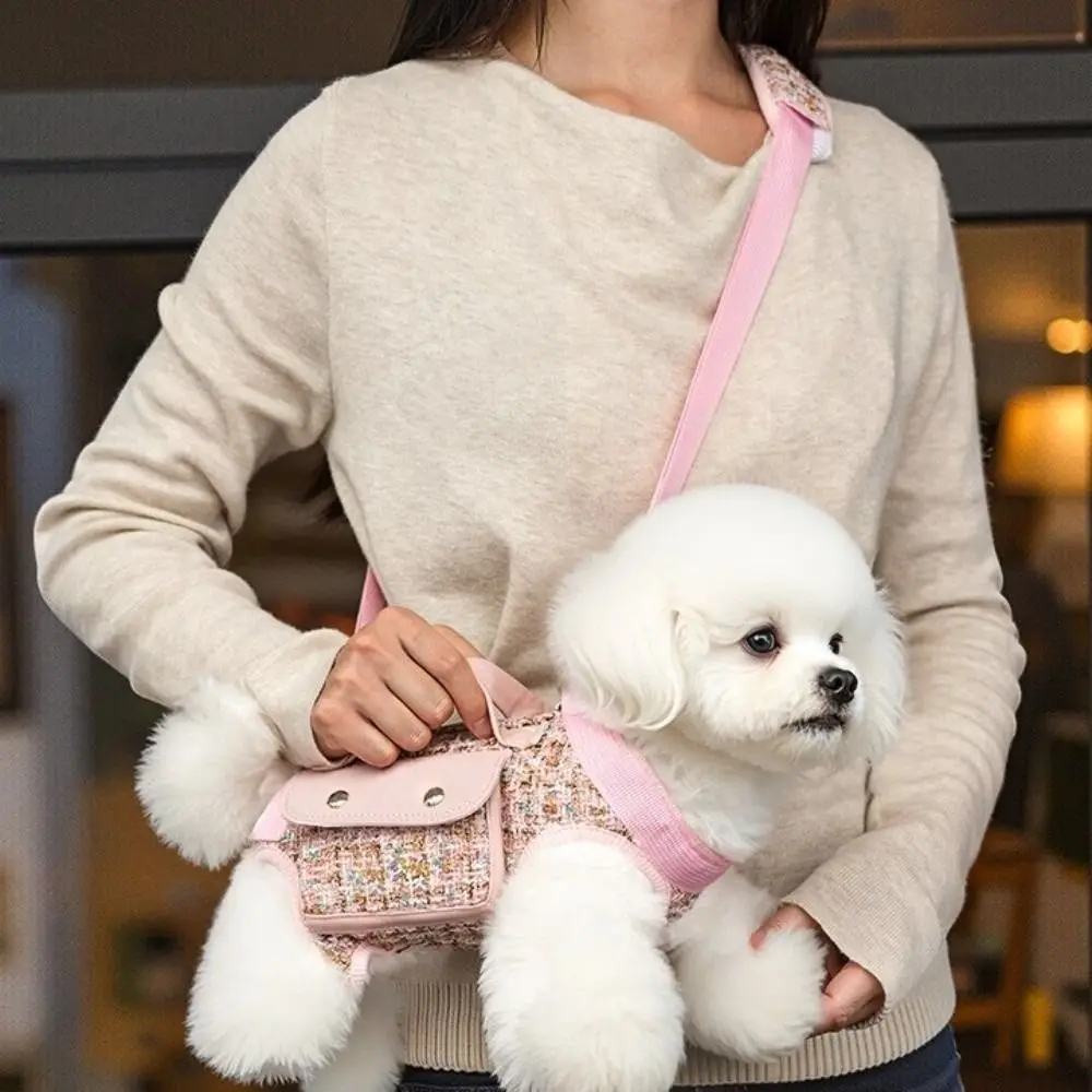 حقيبة ظهر أفقية أنيقة للكلاب مع مقبض مقود حقيبة حمل أنيقة للقطط قابلة للتنفس ملفوفة بحافة للكلاب حقيبة الخروج للكلاب الصغيرة