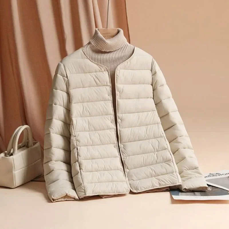 2025 novo outono inverno quente jaqueta feminina moda ultra leve para baixo algodão fino casaco sólido fosco tecido blusão parkas