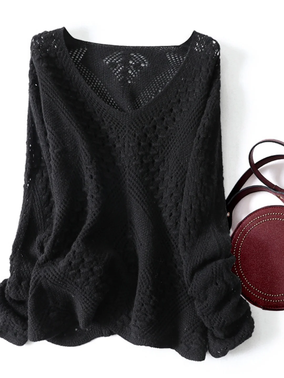 

Свободный крой, длинный вязаный свитер свера, цветной колокольчик, дизайн, повседневный универсальный трикотаж, ажурный трикотаж для женщин