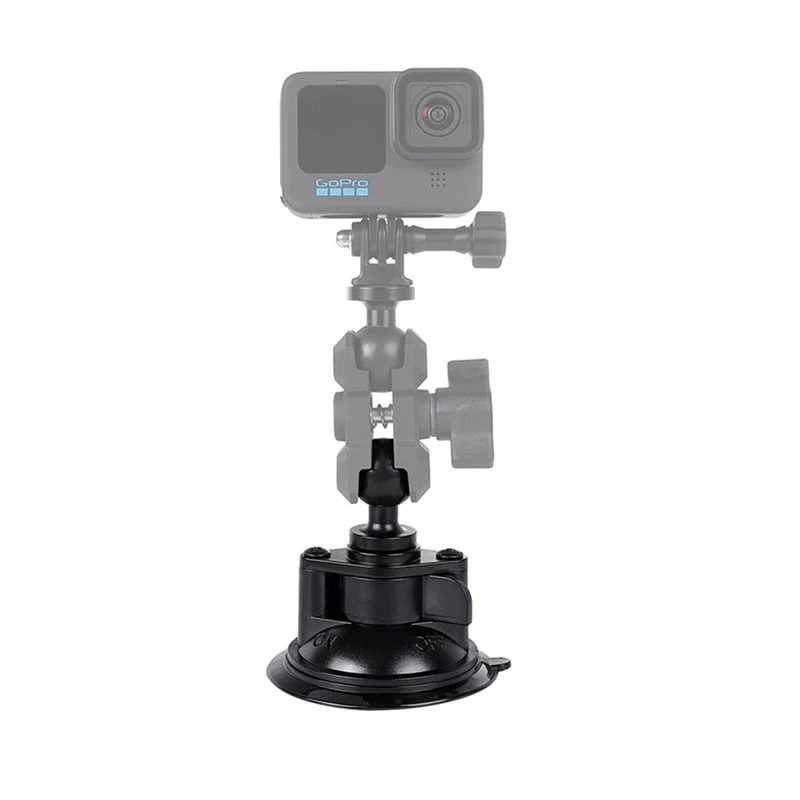 Suction Cup Base Mount with 25mm/1" Ball Head Ram Mount Compatible with Double Ball Socket Arm for Car Gopro Camera Support