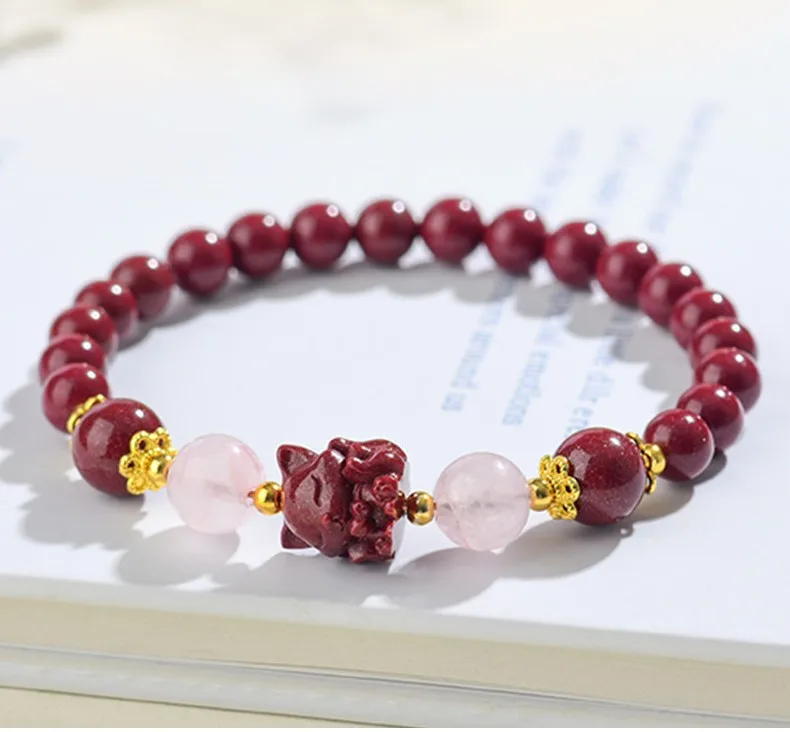 

Cinnabar Nine Tailed Fox Pink Crystal Energy Bracelet