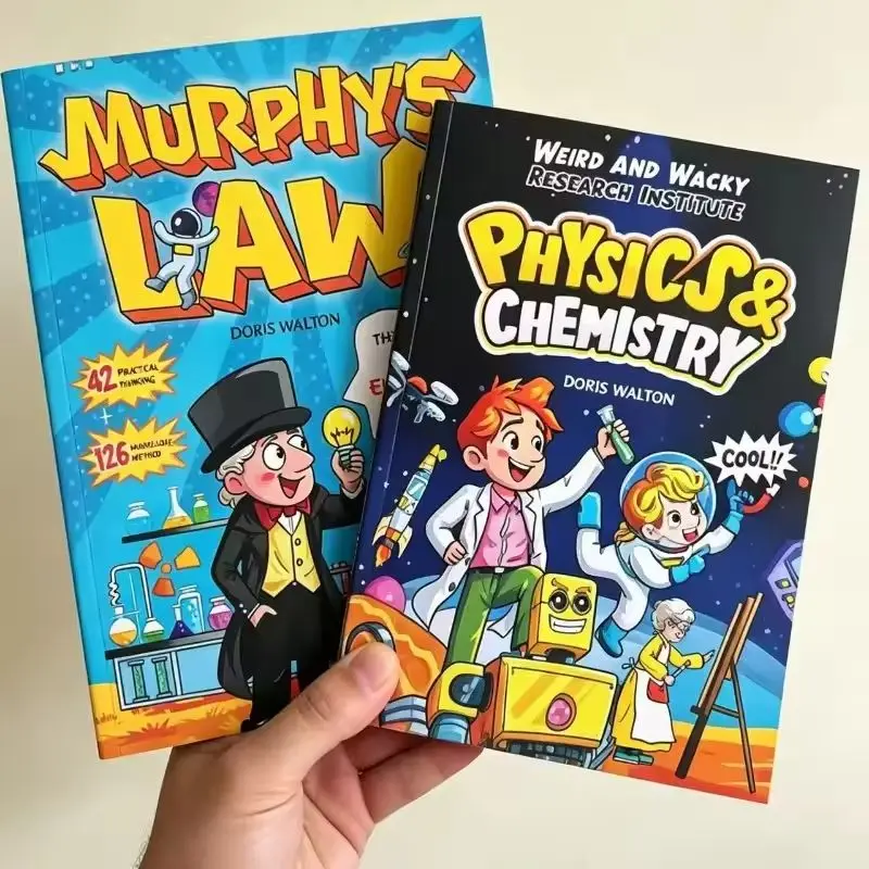 2PCS Kids Educational Comic Book Set Physics & Chemistry Murphy's Law Fun Science Life Wisdom Gift for Boys Girls English Books
