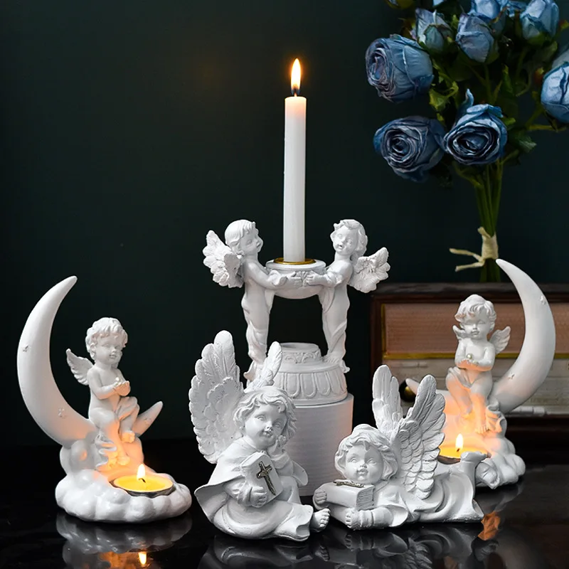 Resin Handicrafts Flower Fairy Realistic Figure Sculpture Angel Prayer Retro Decorative Figurines Home Decoration Accessories