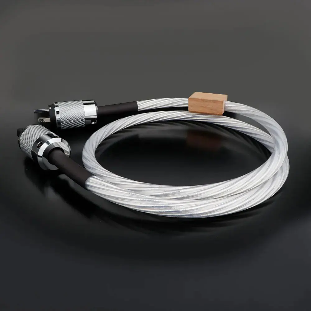 8N OCC銀メッキ電源ケーブル カーボンファイバー EU/US電源プラグ 最高級リファレンスNCF HIFIオーディオケーブル