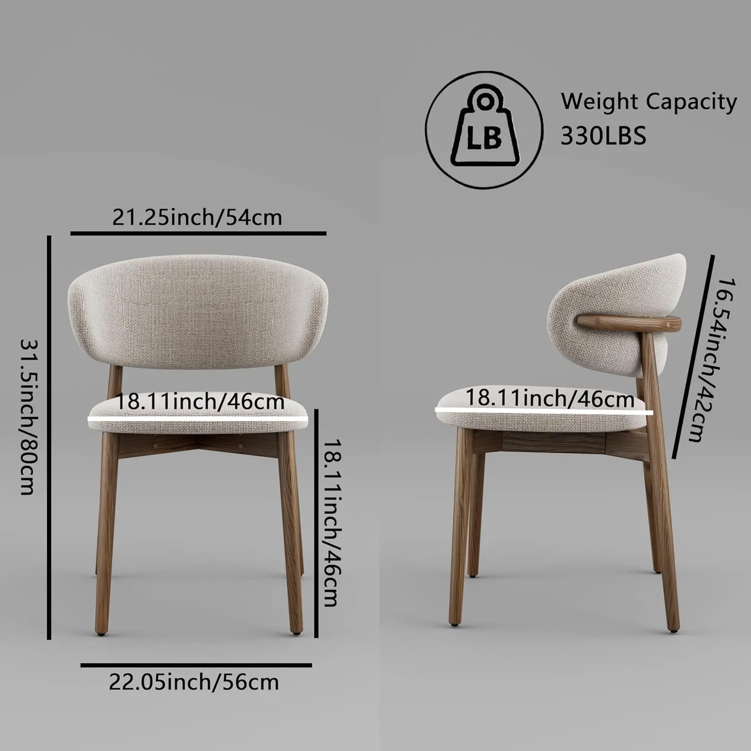 Solid Wood Dining Chairs Set of 2, Modern Upholstered Dining Chair with Curved Backrest, Natural Wood Legs image 4