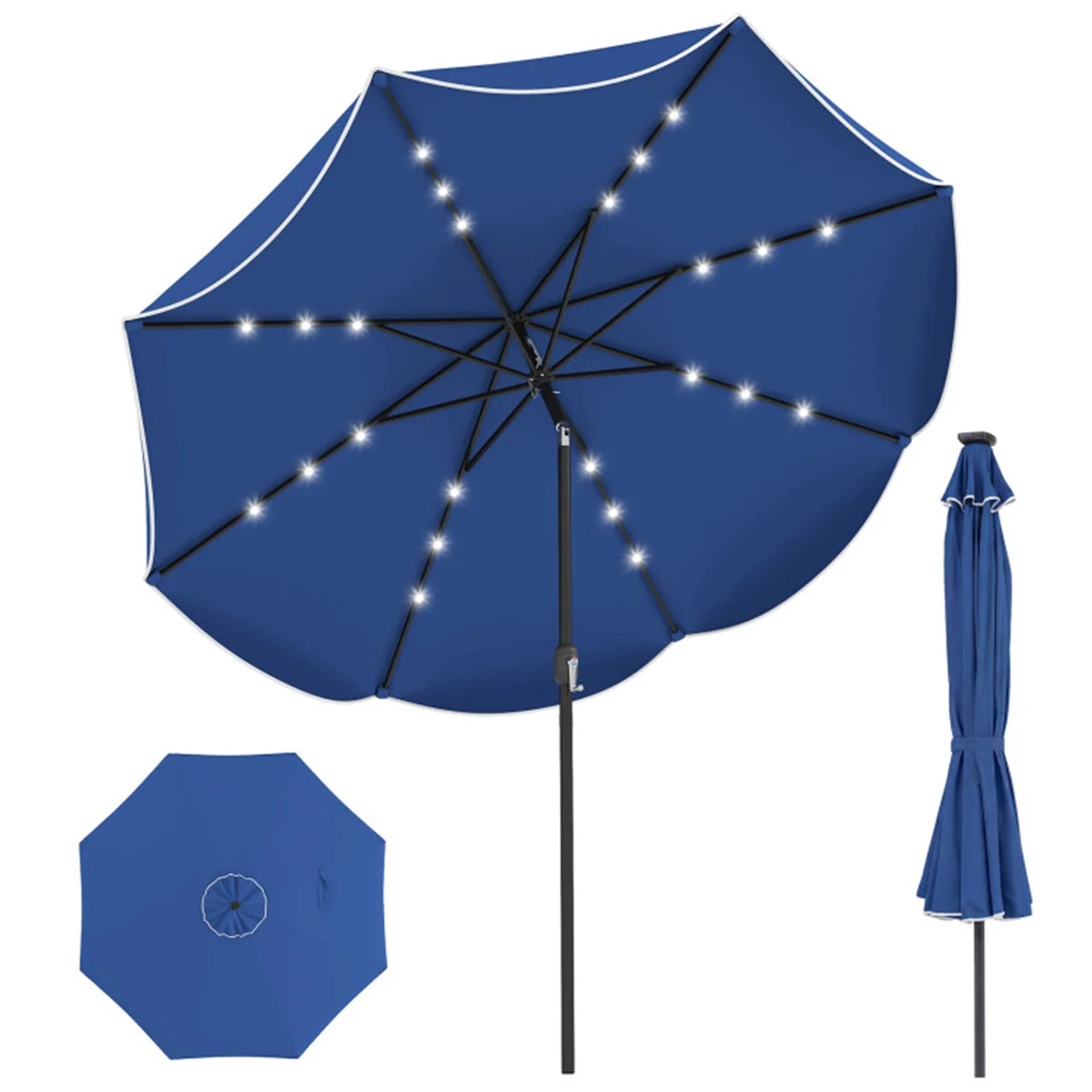 

10 Ft Solar Powered Patio Umbrella with 24 LED Lights, Beige Outdoor Market Umbrella