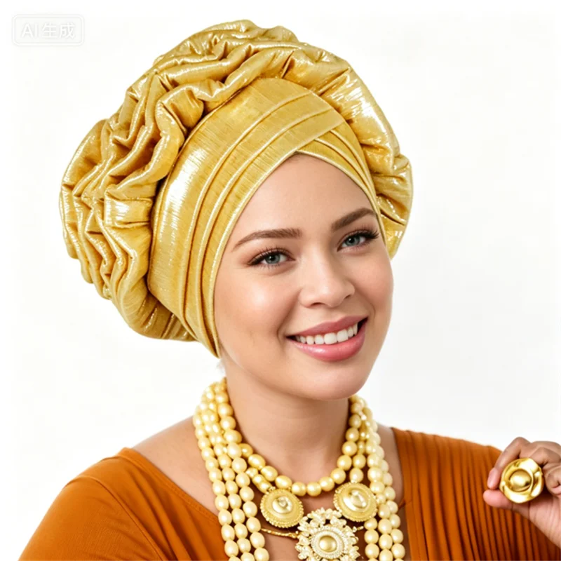 

Already Made Ruffle Flower Turban Cap African Women's Wedding Geles Female Head Wraps Nigerian Auto Gele Headdresses Headpiece