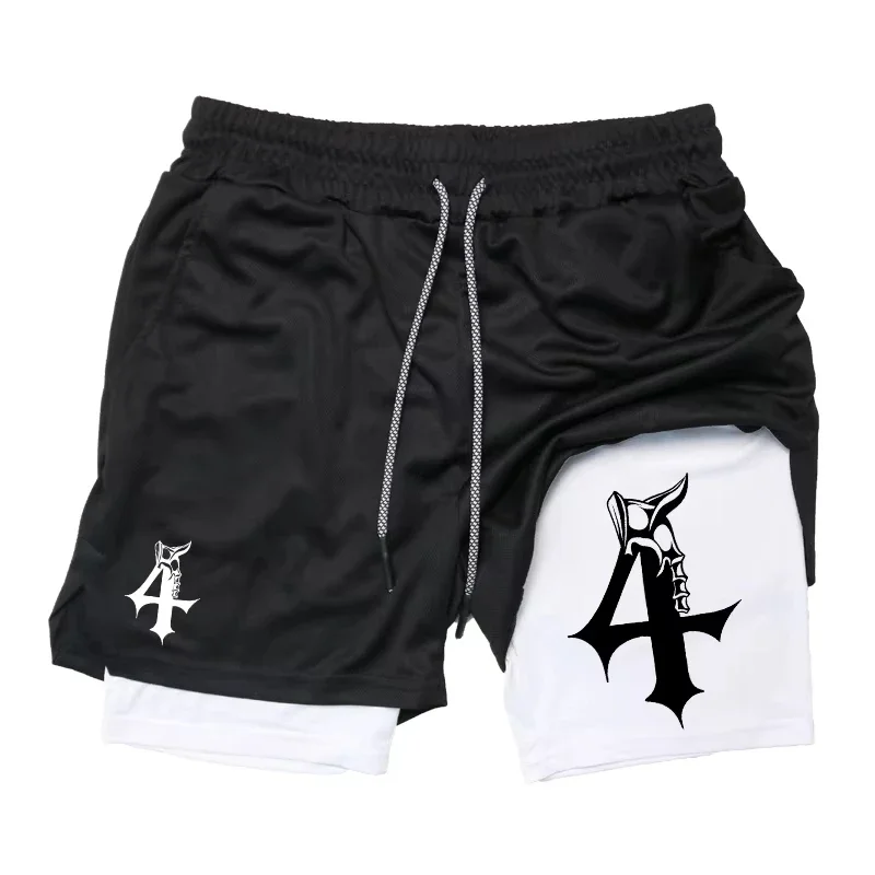 

Graphic 2 in 1 Workout Running Shorts for Men Athletic Quick Dry Shorts with Phone Pocket Towel Loop Gym Shorts Activewear