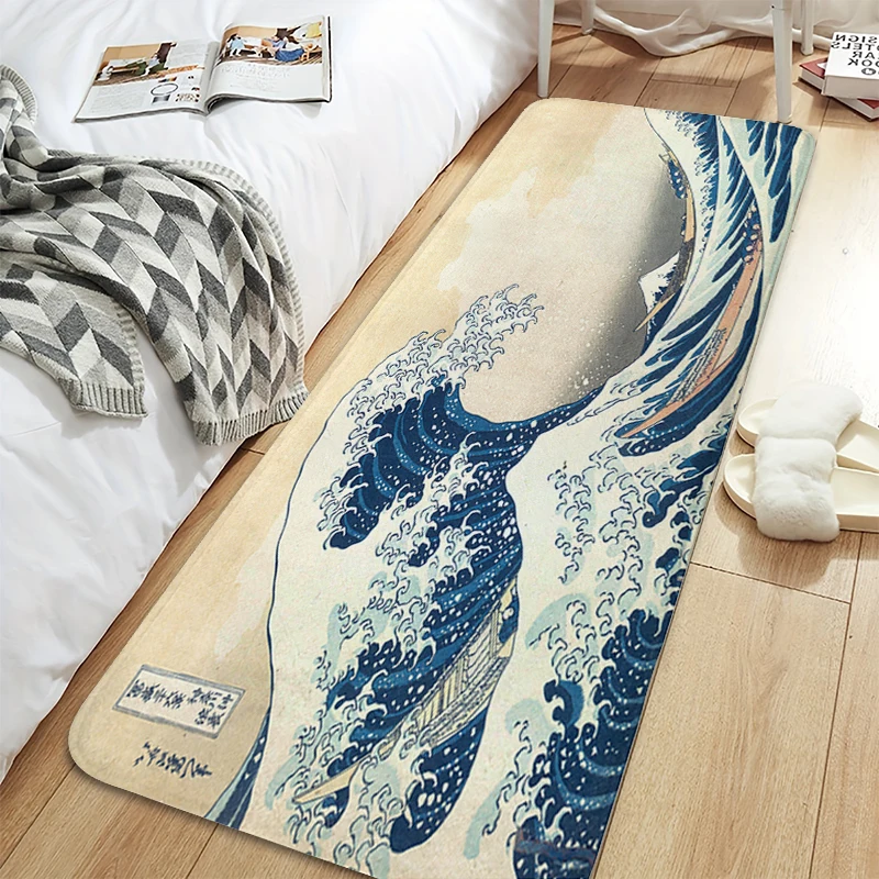 

Bath Mat A-Japanese Wavess Kitchen Treadmill Door Carpet for Bedroom House Entrance Mat Washable Non-slip Rug Aesthetic Home