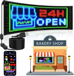 Full Color Double Row Scrolling LED Light Sign,  Flexible 5V/2A APP Control LED Signs Custom Text Message  Pattern Program