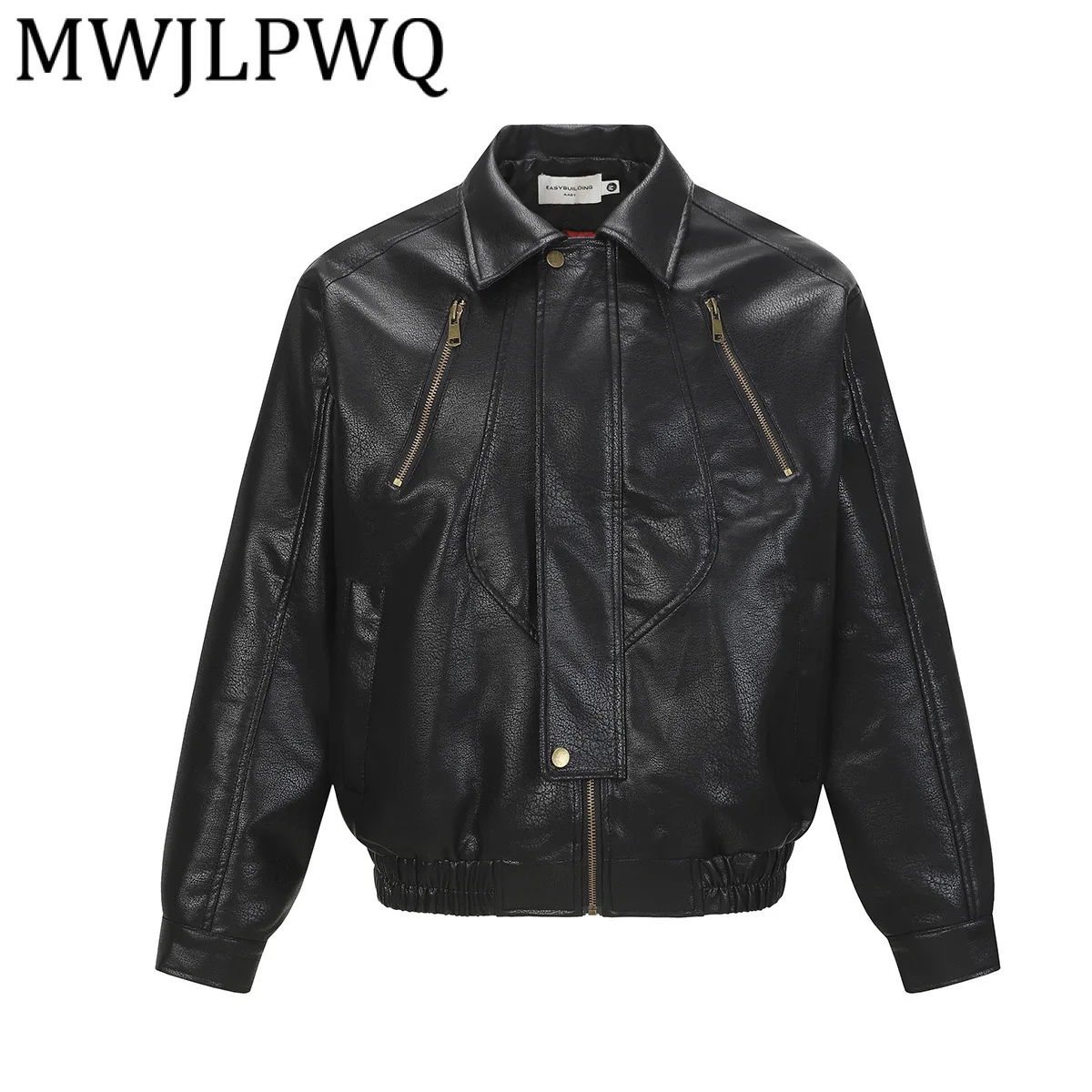 

MWJLPWQ Американская мотоциклетная куртка из искусственной кожи для мужчин, свободные повседневные топы на молнии с лацканами и длинными рукавами, модные осенние новинки 2023 года 21313