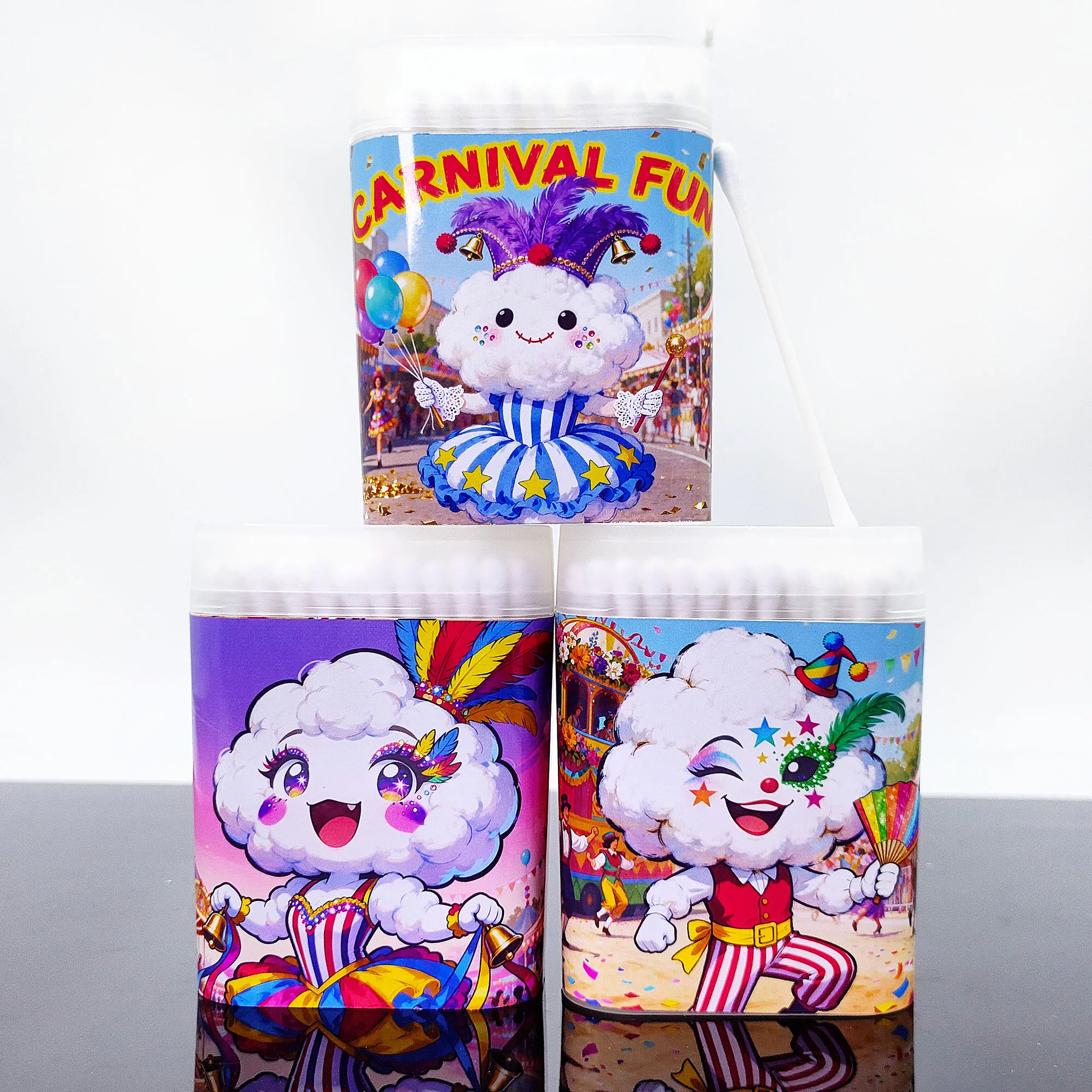 100 قطعة/300 قطعة أعواد قطنية تحت عنوان الكرنفال متعددة الوظائف برأسين أعواد قطنية ملعقة مستديرة أعواد قطنية عصا.