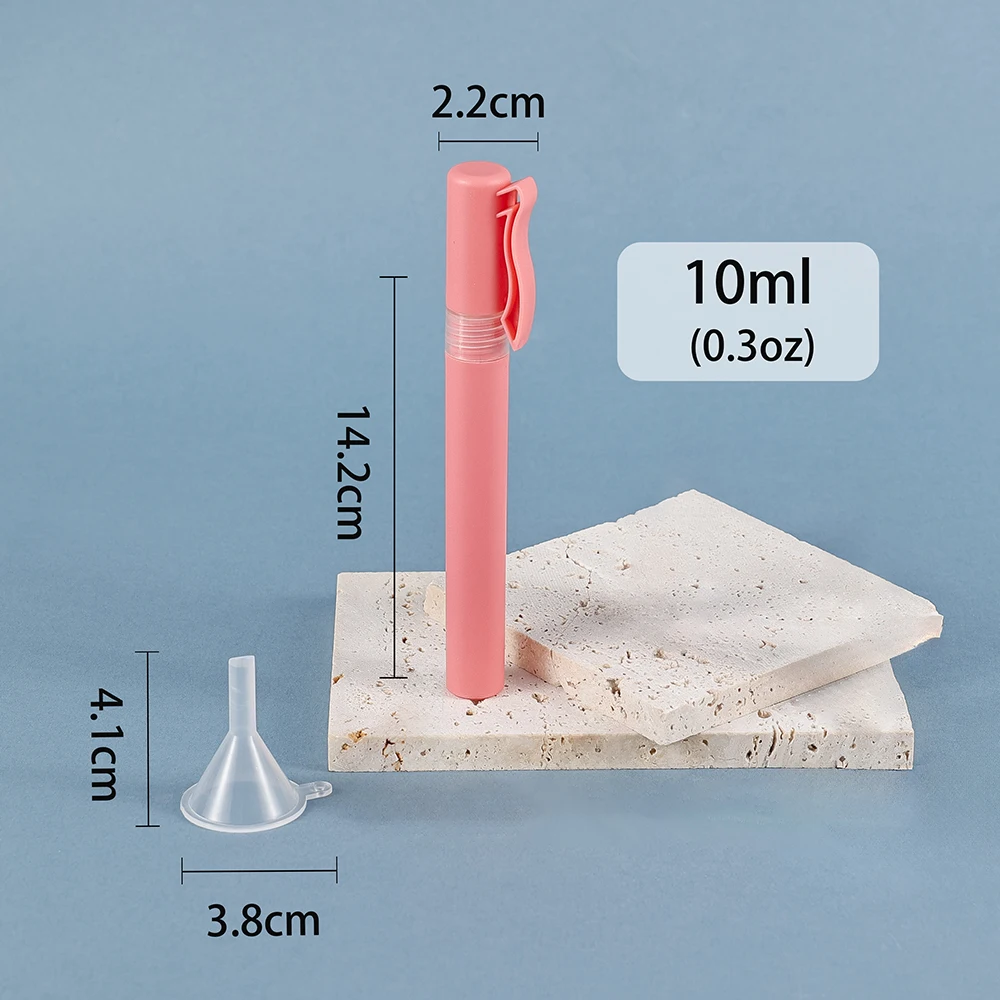 3pcs 10ml/0.3oz Spray Bottles for Perfume, Travel, Cosmetic Frosted empty refillable colored Plastic Pen Shape with 3 Funnels