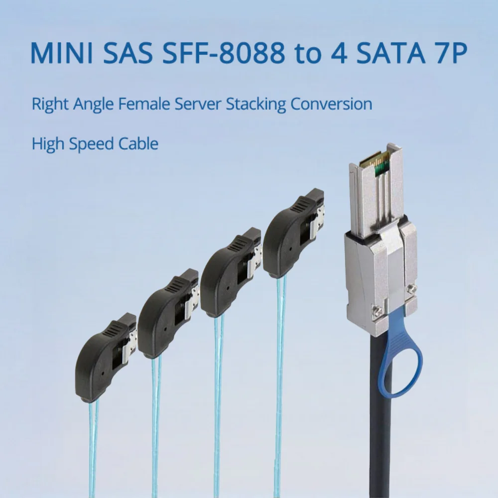 

MINI SAS SFF-8088 To 4 SATA 7P Right-bent Female Server Superimposed Conversion High-speed Cable Length Optional 0.5M 1M 2M 3M