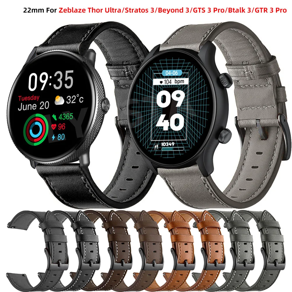 Correa de 22mm para Zeblaze Stratos 3 Pro/Beyond 3 Pro/Btalk 3/GTS 3 Plus/Pro correa de cuero para Zeblaze Are 3 Pro pulsera de repuesto