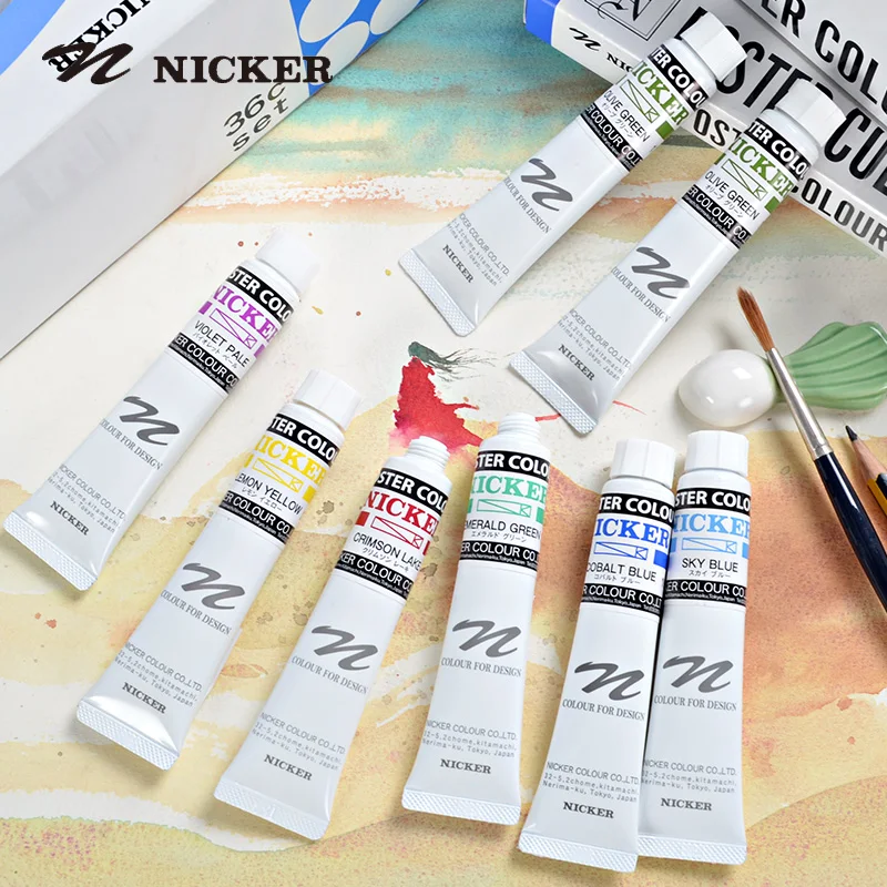 NICKER DESIGNERS COLOR TUBE PIGMENTS 20ML Opaque Watercolor Advertisement Painting Artist Gouache  for  Students Art Supplies