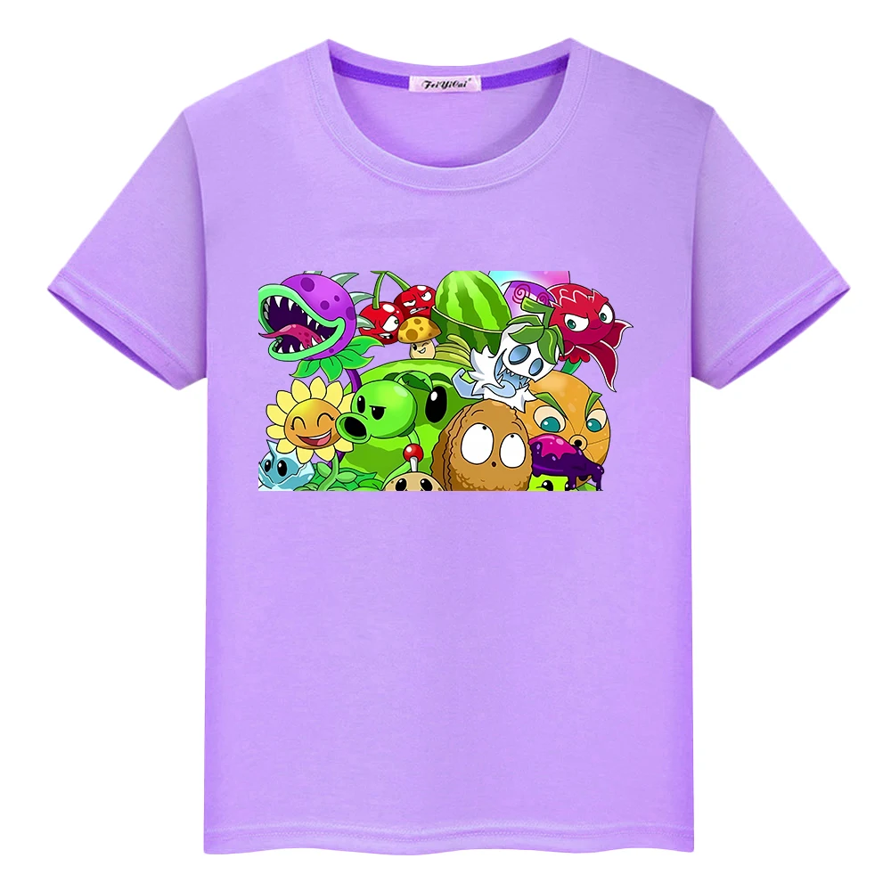 تي شيرت قطن 100% للأطفال الأولاد 10 سنوات نباتات مقابل الكسالى طباعة Kawaii قصير y2k قطعة واحدة ملابس أنيمي تي شيرت فخر ملابس الفتيات