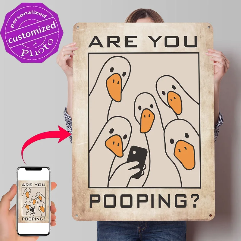 Are You Pooping? Goose Selfie Personalized 3D Textured Metal Poster Wall Art Tinplate Sign for Article Decoration Gaming House