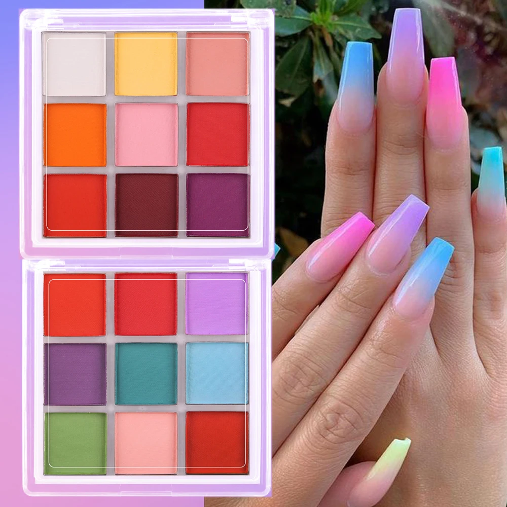 9Grids Chrome Gradient Powder Set Iridescent Nail Solid Pigment Macaron Shimmer Manicure Decor Dust for Ombre Nails Neon Pigment