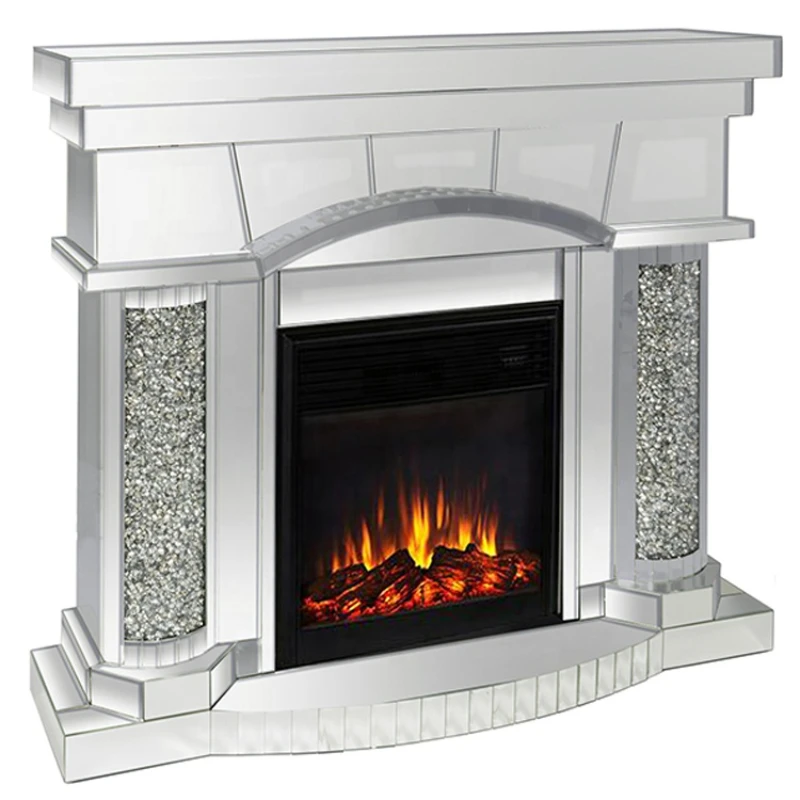 Hot Selling  Factory Electric LED Crystal Mirrored Modern Electric Fireplace With Heater