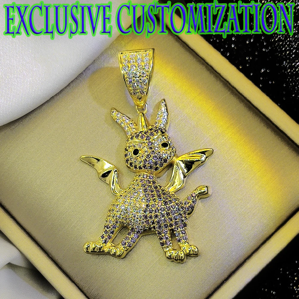 Hip hop custom necklace, set with diamond flame dragon gold pendant, 18K gold plated fashion craftsmanship, trendy boutique