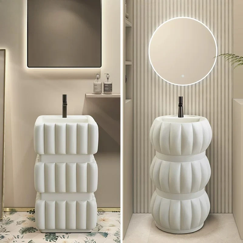 Wabi Sand Creative Personality Wash Table Cream Wind Integrated Floor-to-Floor Wash Basin Designer Homestay Art Pillar Basin