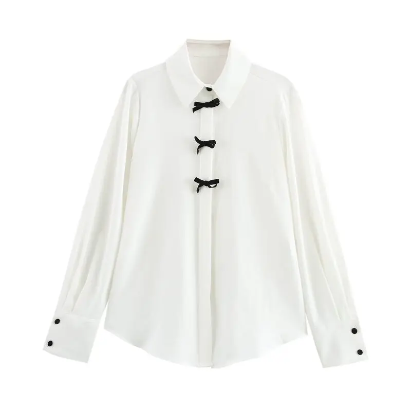 Primavera 2025 Papillon a pois irt da donna Lungo colletto rovesciato Sve Ele Nuovo arrivo Versatile Sle Regular Sve L...