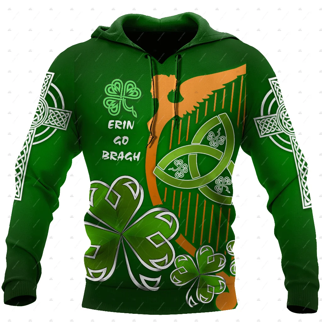 Custom Name Irish Ireland Country Flag St.Patrick Tattoo Vintage Retro Unisex 3DPrint Harajuku Pullover Casual Jacket Hoodies 32