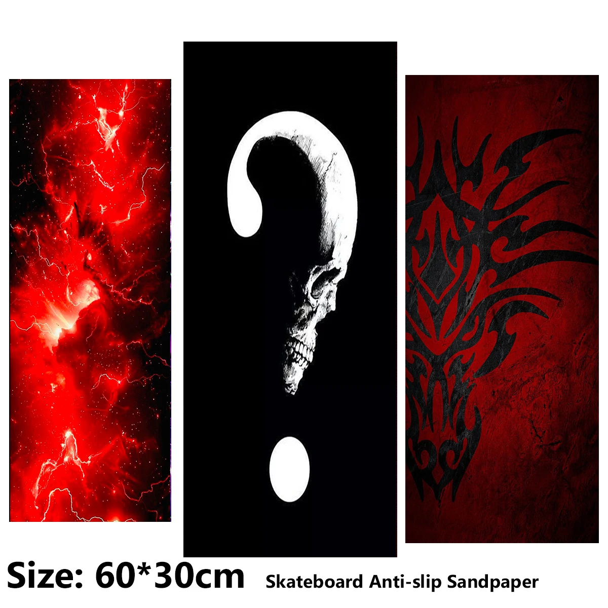 ElecStric Scooter Anti-slip Sticker Sandpaper Skateboard Grip Tape Sheet 60*30cm Red Question Mark Skull Pattern